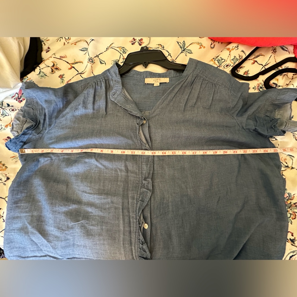 LOFT Denim Blue Ruffle Button Blouse - Picture 7 of 8